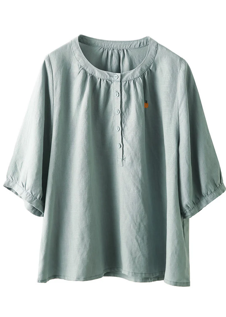 Fashion Blue O-Neck Embroidered Cotton Top Half Sleeve - Image 4