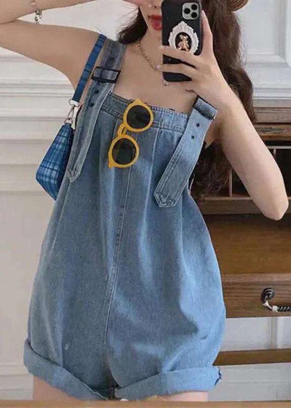 Fashion Blue Pockets Patchwork Denim Jumpsuits Summer - Image 4