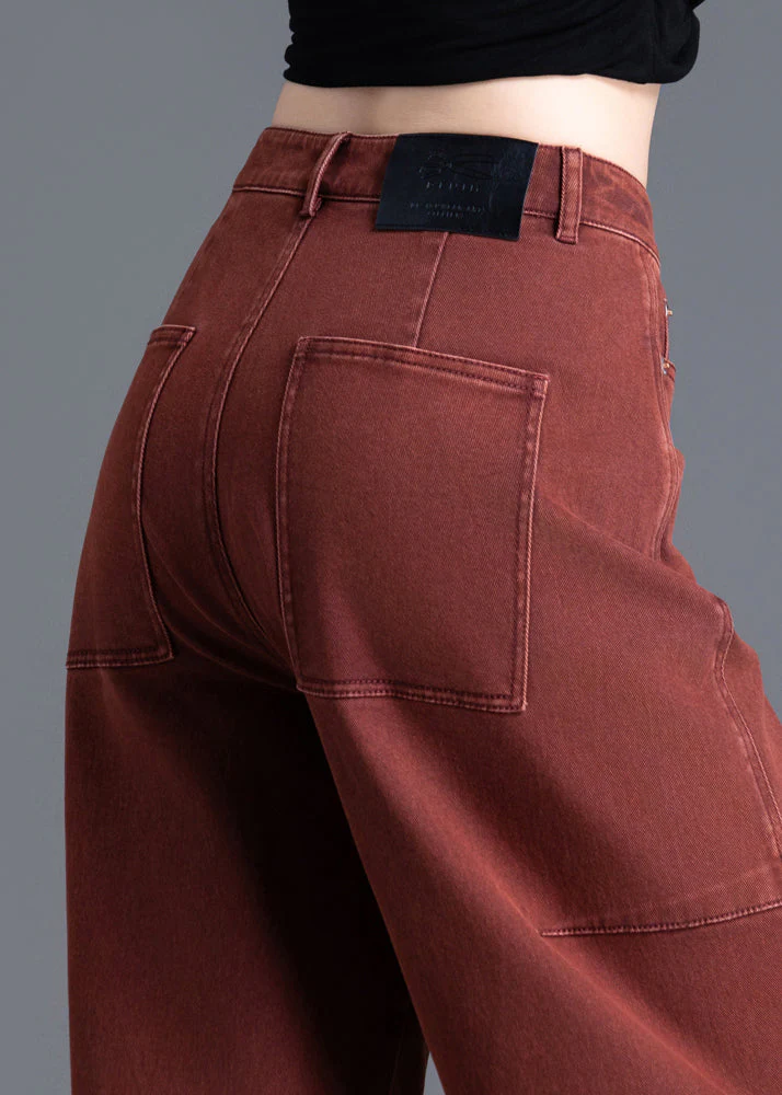 Fashion Brick Red Oversized Patchwork Denim Pants Spring - Image 5