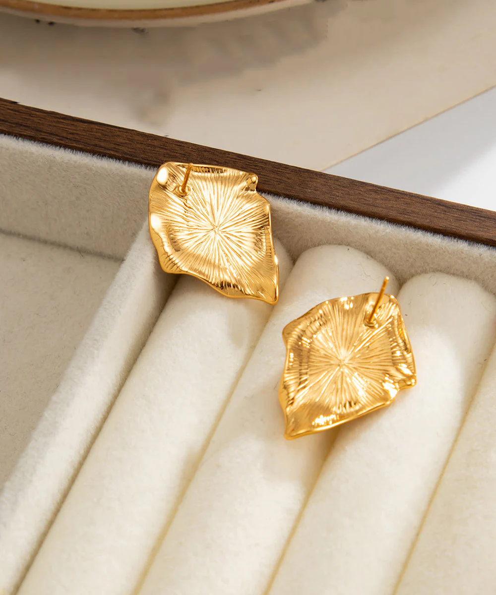 Fashion Brown Copper Asymmetrical Wrinkled Gem Stone Stud Earrings - Image 5