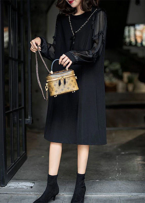 Fashion Brown Ruffled Patchwork Cotton Long Dress Spring - Image 2