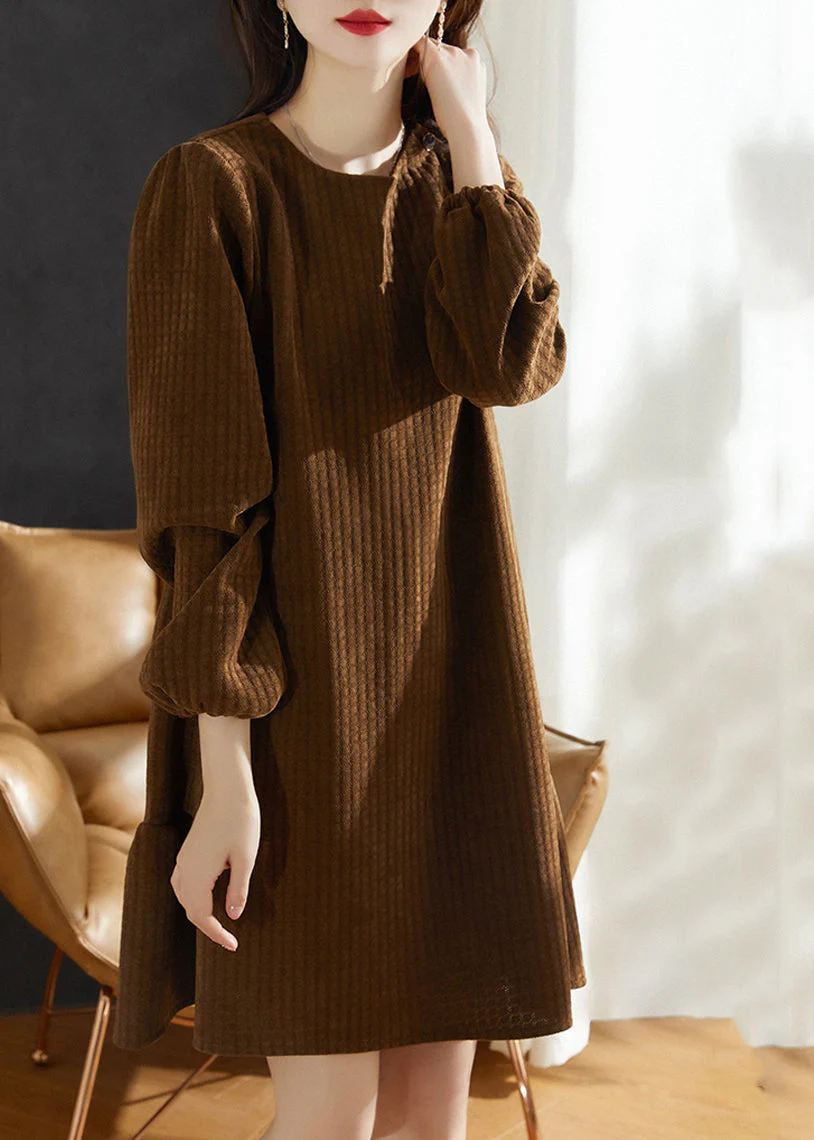 Fashion Brown Thick Cotton Tunic Dress Spring - Image 2