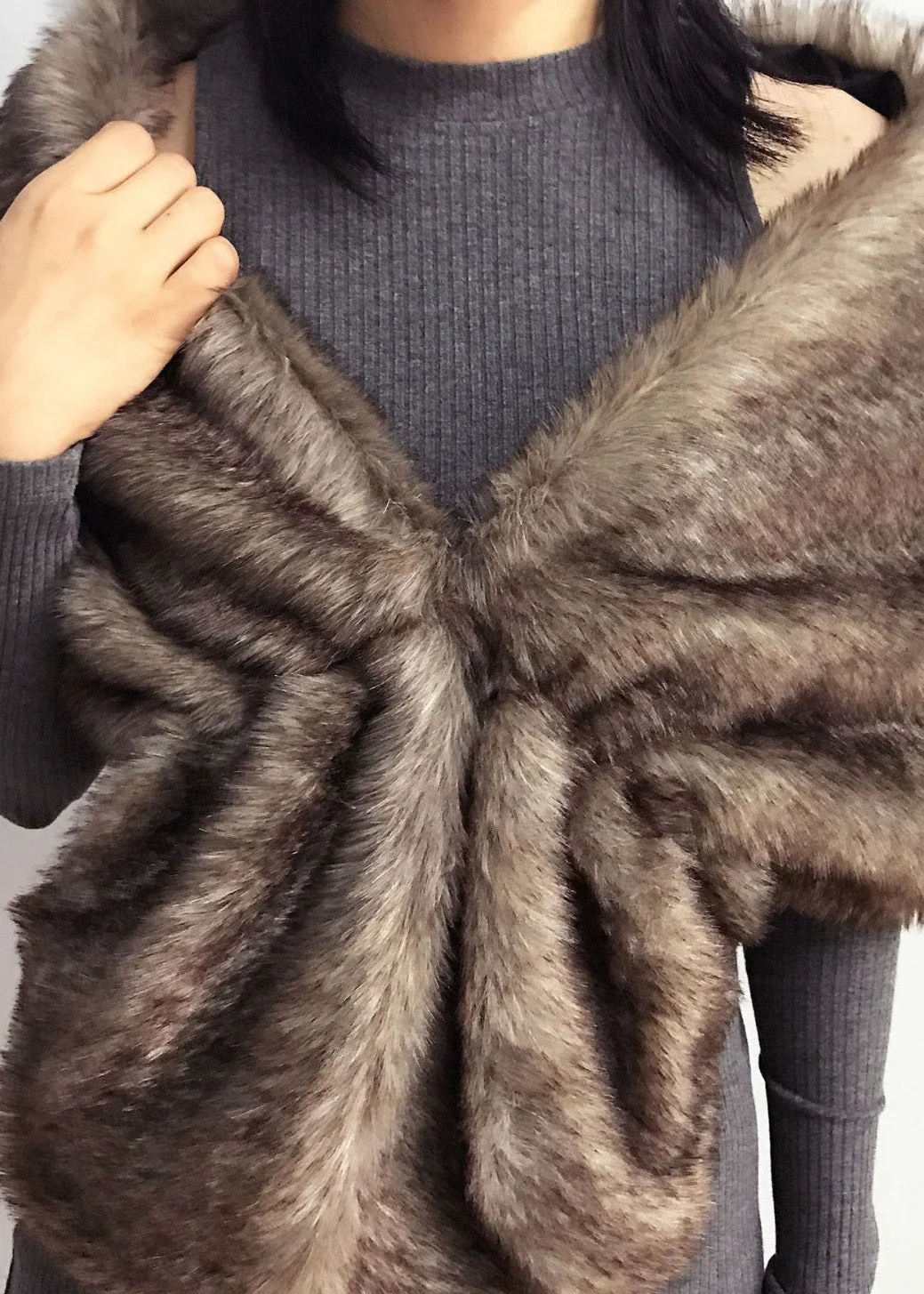 Fashion Brown Versatile Faux Fur Shawl
