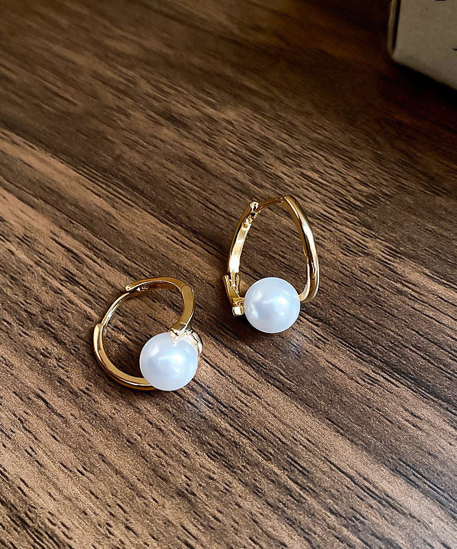 Fashion Champagne Copper Overgild Pearl Hoop Earrings - Image 4