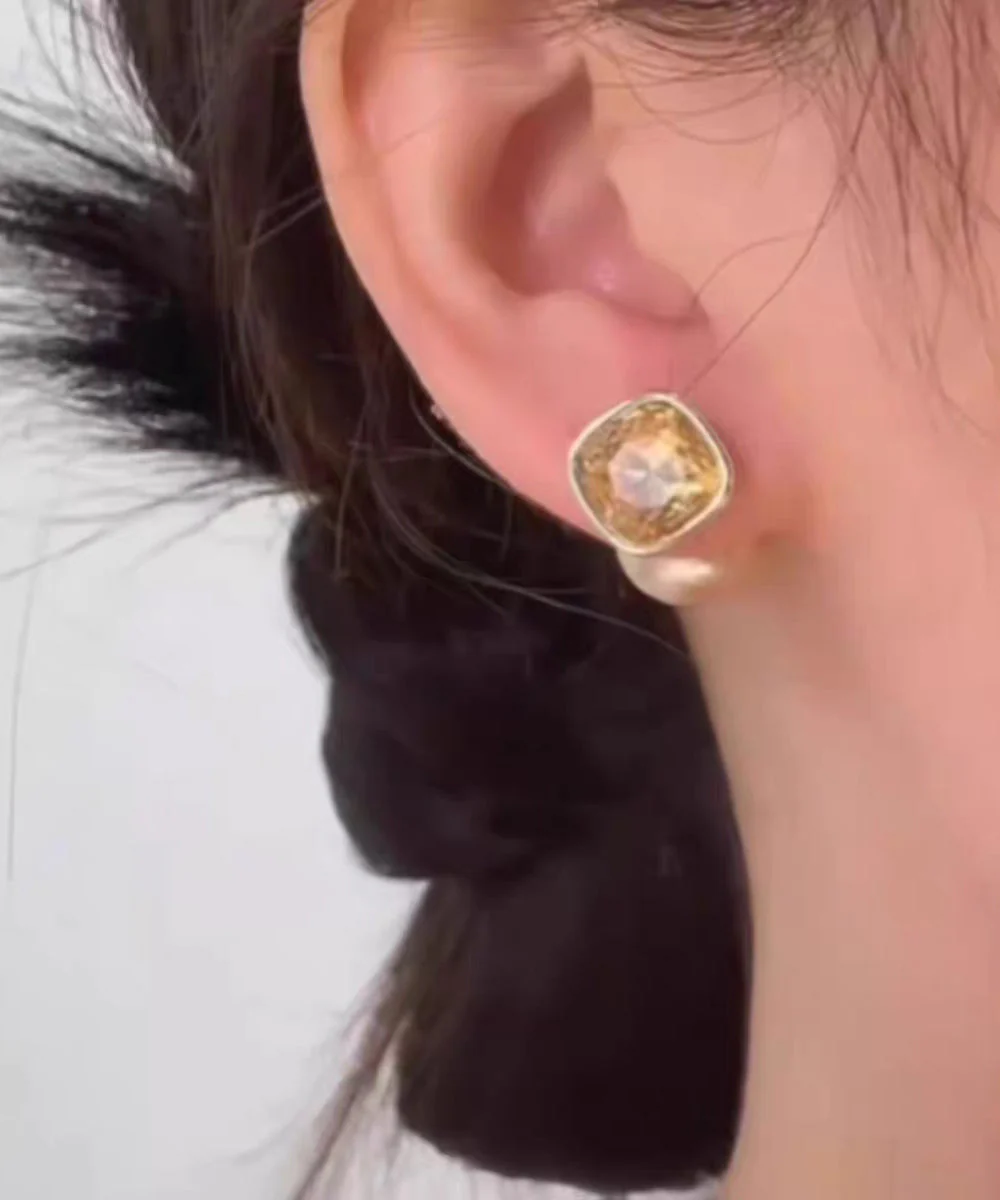 Fashion Champagne Copper Overgild Pearl Two Ways Of wearing It Stud Earrings - Image 3
