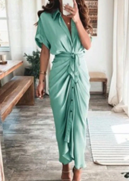 Fashion Champagne Lace Up Printed Wrinkled Dress Summer - Image 2