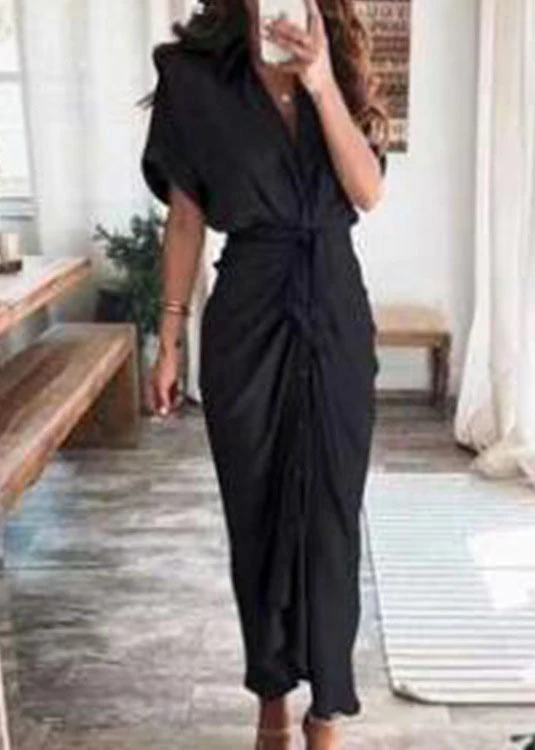 Fashion Champagne Lace Up Printed Wrinkled Dress Summer - Image 3
