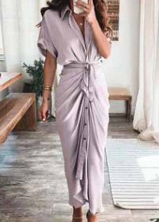 Fashion Champagne Lace Up Printed Wrinkled Dress Summer - Image 5