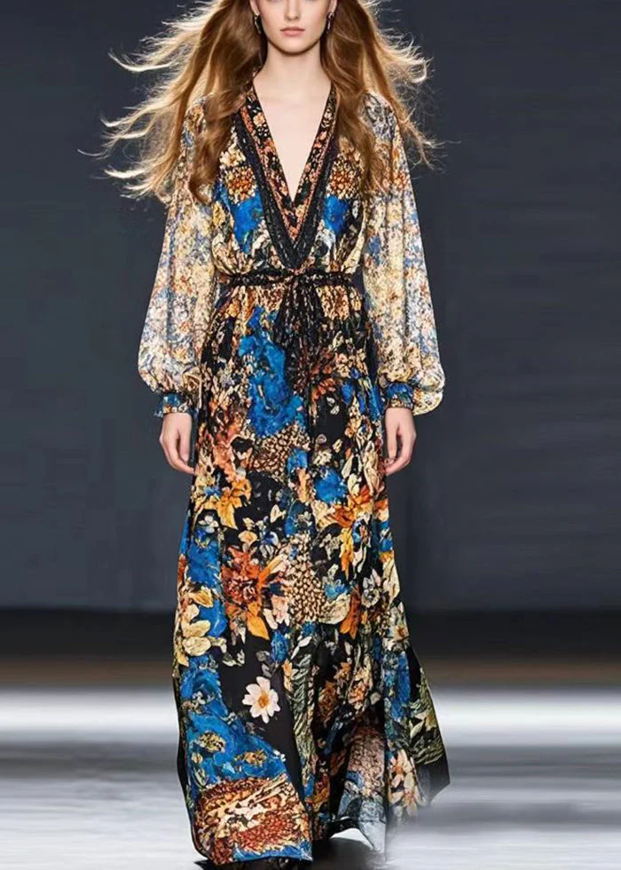 Fashion Cinched Print Chiffon Holiday Dress Spring - Image 2