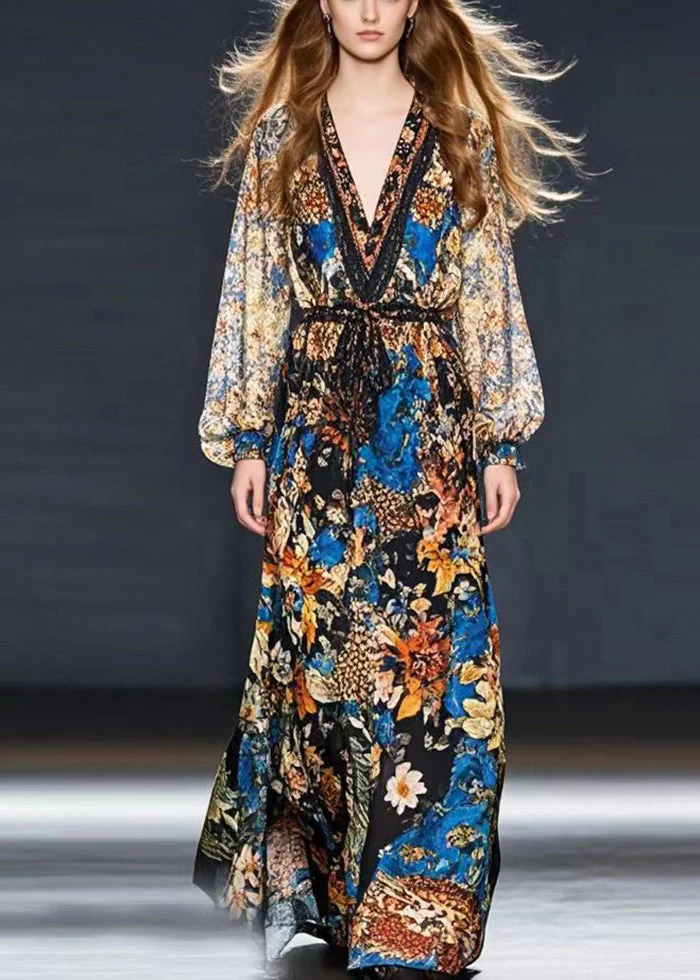 Fashion Cinched Print Chiffon Holiday Dress Spring - Image 3