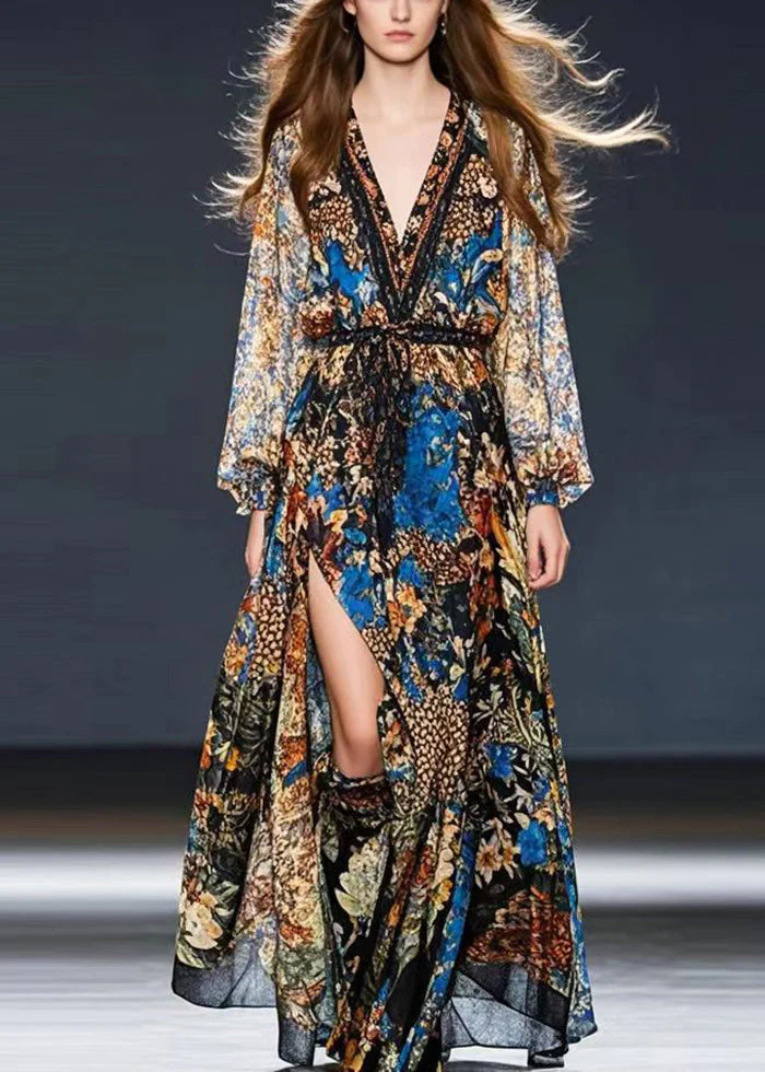 Fashion Cinched Print Chiffon Holiday Dress Spring - Image 4