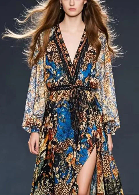 Fashion Cinched Print Chiffon Holiday Dress Spring - Image 5