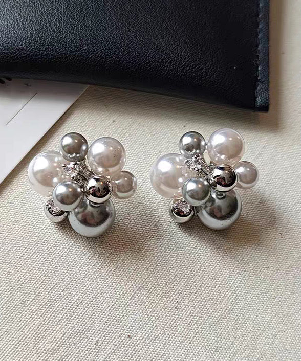 Fashion Colorblock Pearl Zircon Alloy Stud Earrings - Image 2