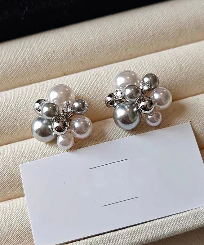 Fashion Colorblock Pearl Zircon Alloy Stud Earrings - Image 4