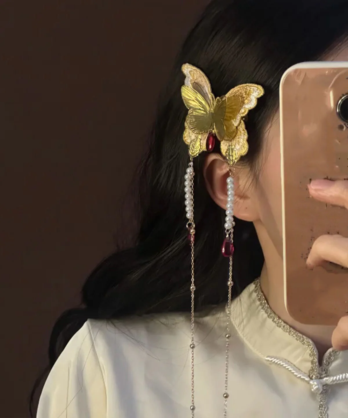 Fashion Gold Alloy Butterfly Embroidery Tassel A Pair Hairpin - Image 4
