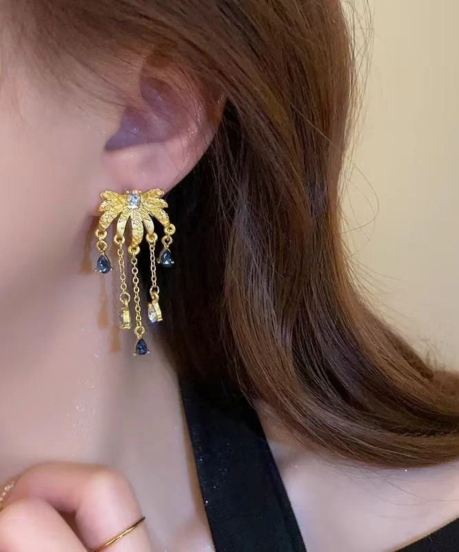 Fashion Gold Ancient Gold Zircon Fireworks Tassel Drop Earrings - Image 5