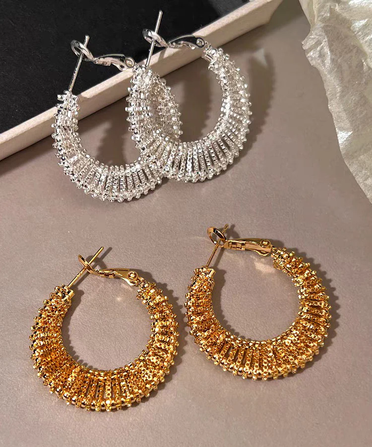 Fashion Gold Copper Alloy Weave Hollow Out Hoop Earrings - Image 5