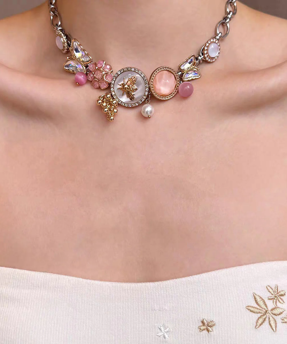 Fashion Gold Sterling Silver Overgild Floral Cherry Jade Pendant Necklace Two-Piece Set - Image 4