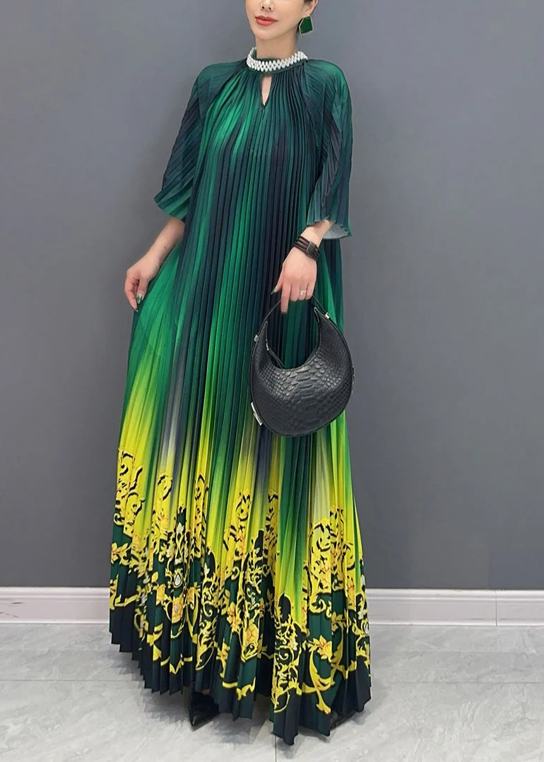 Fashion Gradient Color Green Print Long Dresses Summer - Image 3