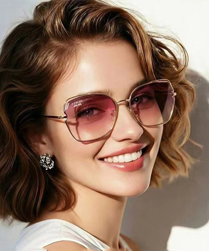 Fashion Gradient Color Pink Metal UV Protection Sunglasses - Image 4