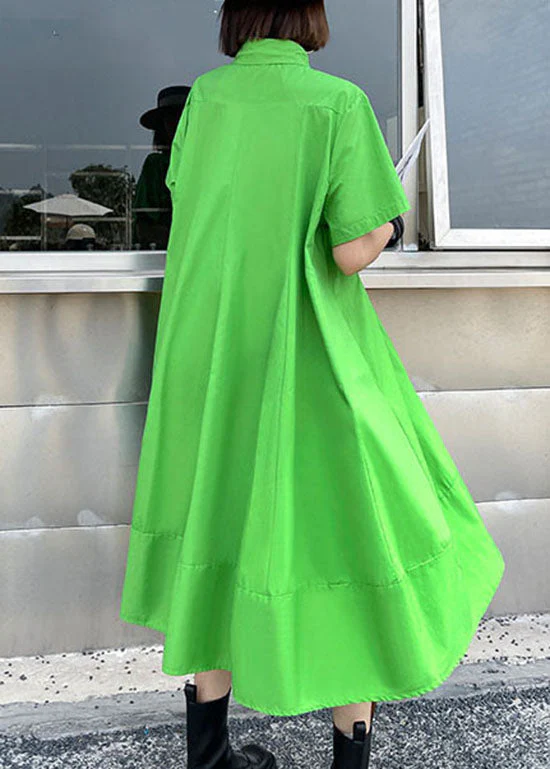 Fashion Green button Peter Pan Collar a line Dress Short Sleeve - Image 4