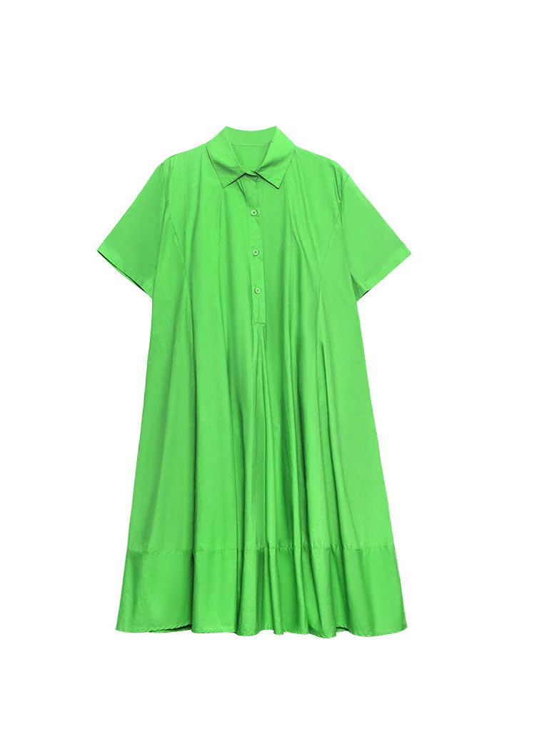 Fashion Green button Peter Pan Collar a line Dress Short Sleeve - Image 5