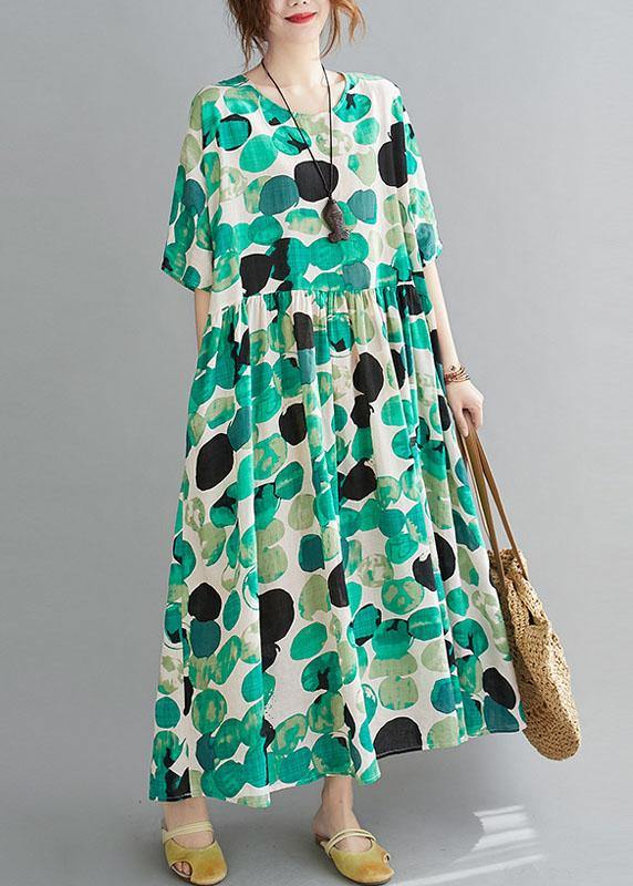 Fashion Green Dot Print Pockets Summer Vacation Dresses Half Sleeve