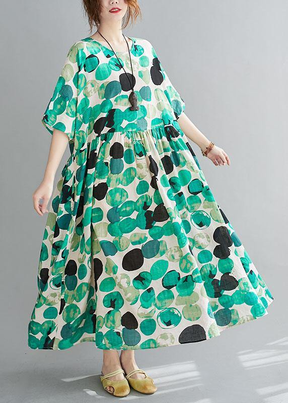 Fashion Green Dot Print Pockets Summer Vacation Dresses Half Sleeve - Image 2