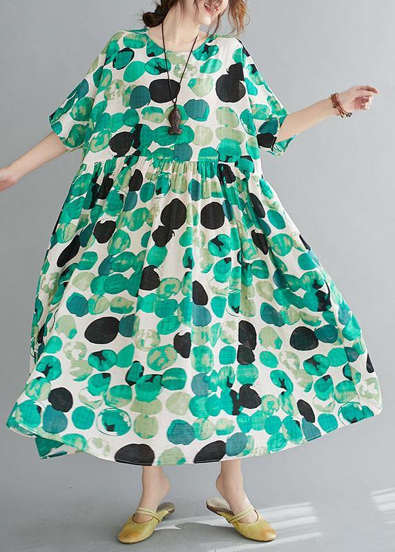 Fashion Green Dot Print Pockets Summer Vacation Dresses Half Sleeve - Image 3