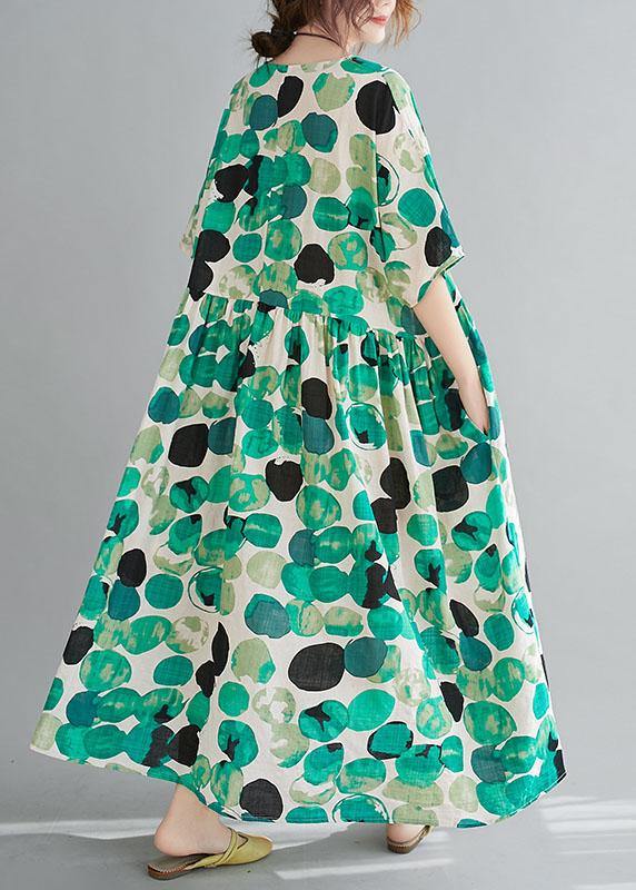 Fashion Green Dot Print Pockets Summer Vacation Dresses Half Sleeve - Image 4