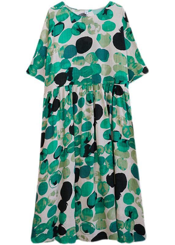 Fashion Green Dot Print Pockets Summer Vacation Dresses Half Sleeve - Image 5