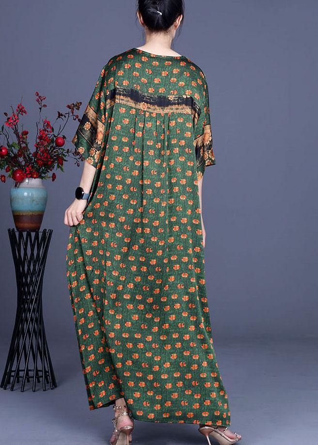 Fashion Green Dot Silk Patchwork V Neck Dress Summer - Image 4