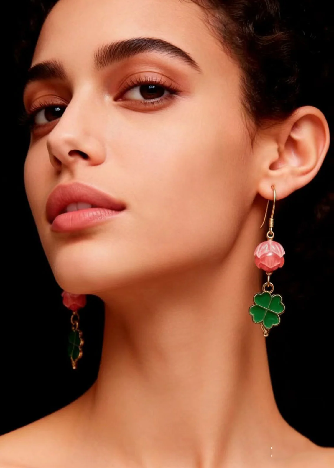 Fashion Green Four Leaf Clover Gilding Drop Earrings - Image 2