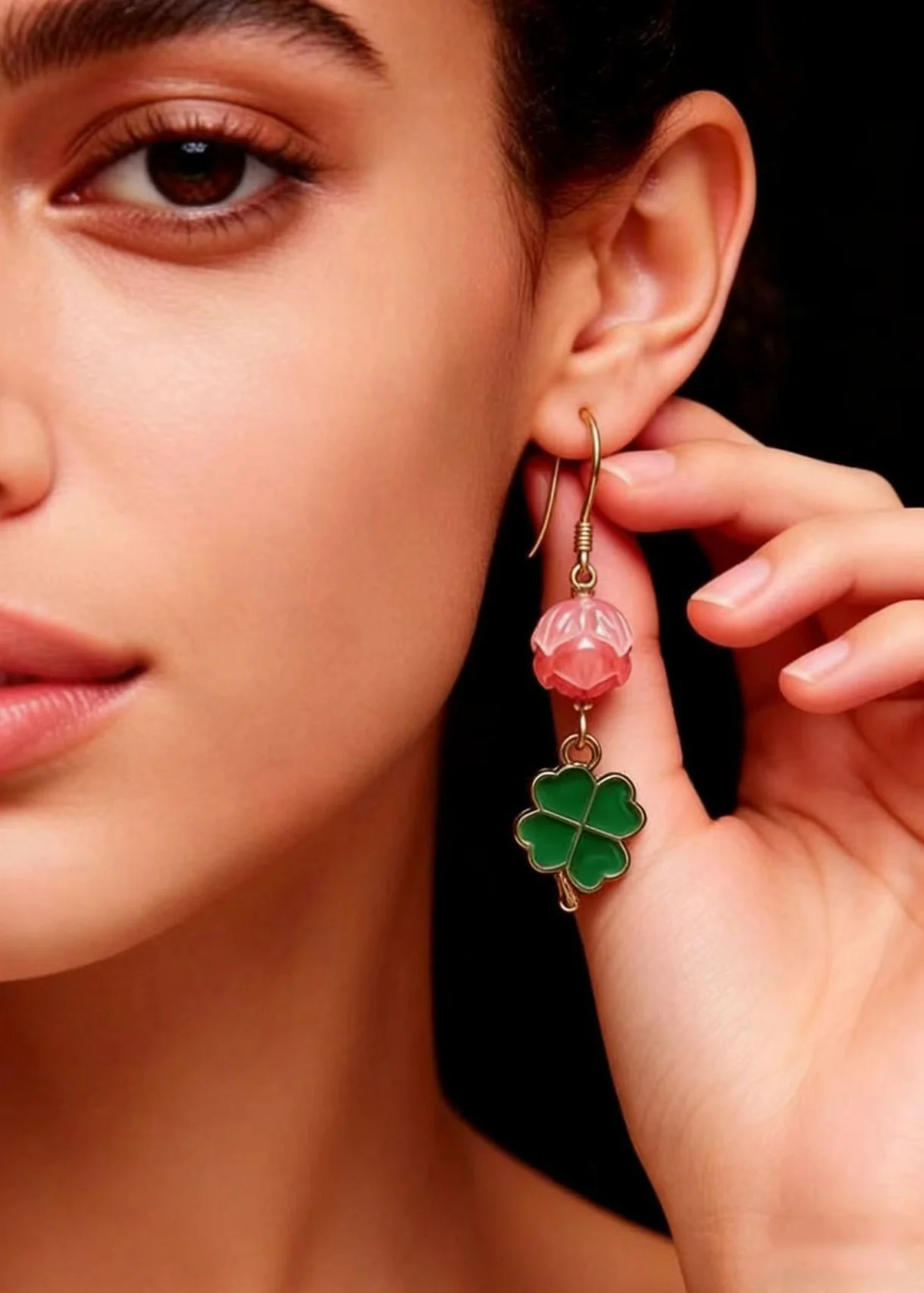 Fashion Green Four Leaf Clover Gilding Drop Earrings - Image 3
