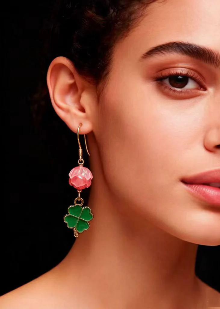 Fashion Green Four Leaf Clover Gilding Drop Earrings - Image 4
