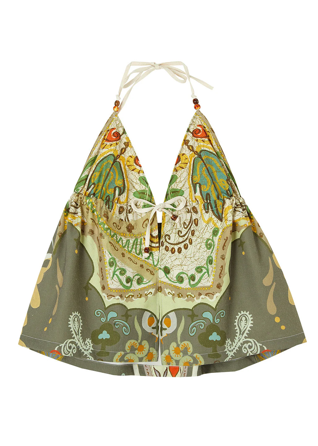 Fashion Green Oversized Print Cotton Halter Tops Summer - Image 5