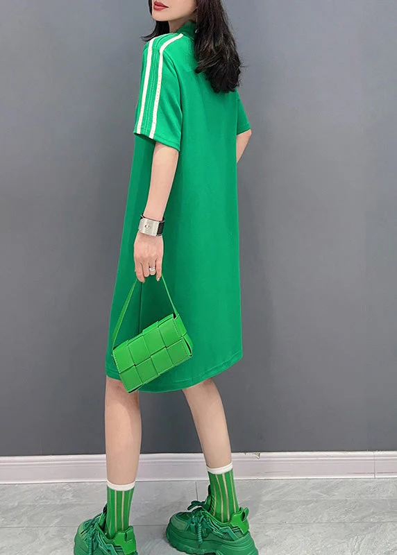 Fashion Green Stand Collar Mid Dress Summer - Image 4