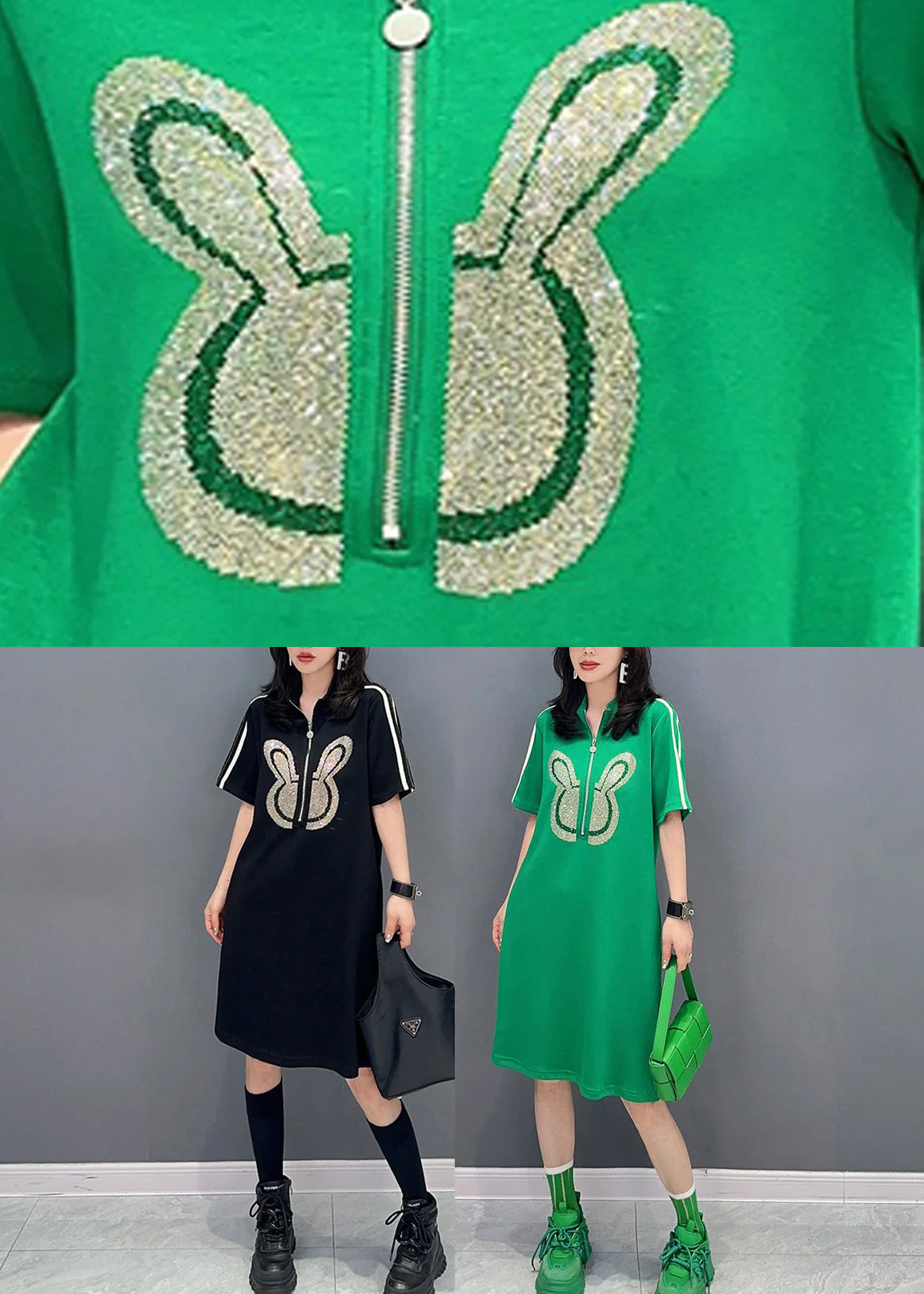 Fashion Green Stand Collar Mid Dress Summer - Image 5