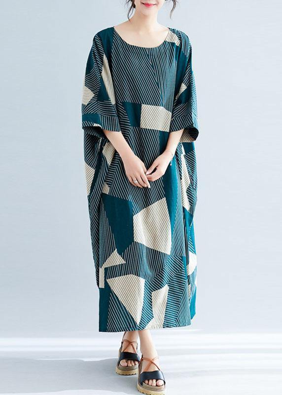 Fashion Green Striped O-Neck Loose Summer Bat Wing Sleeve Summer Dress