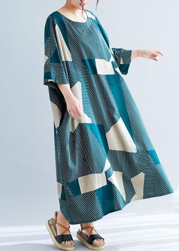Fashion Green Striped O-Neck Loose Summer Bat Wing Sleeve Summer Dress - Image 4