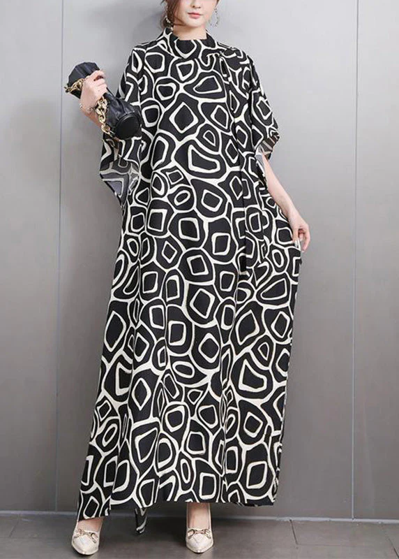 Fashion Green Turtleneck Print Side Open Party Maxi Dress Summer - Image 2