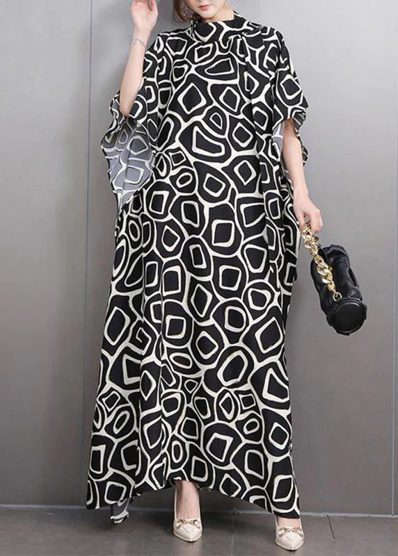 Fashion Green Turtleneck Print Side Open Party Maxi Dress Summer - Image 4