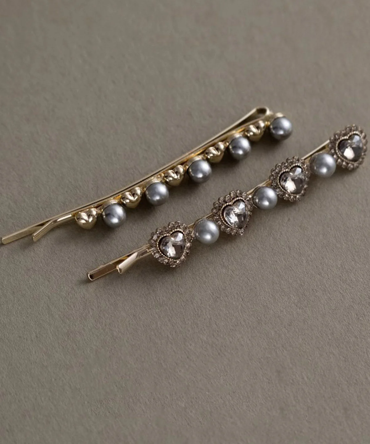Fashion Grey Alloy Crystal Zircon Pearl A Pair Hairpin - Image 2