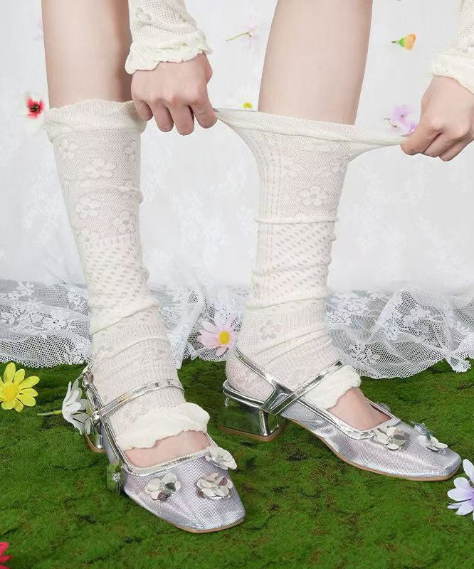 Fashion Grey Jacquard Breathable Cotton Mid Calf Socks - Image 2