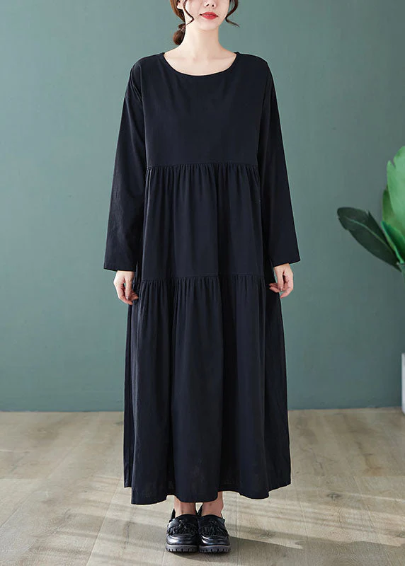 Fashion Grey Loose Pockets wrinkled Fall Vacation Dresses Long sleeve - Image 2
