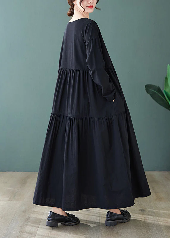 Fashion Grey Loose Pockets wrinkled Fall Vacation Dresses Long sleeve - Image 4