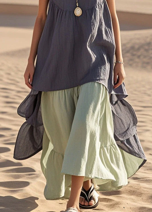 Fashion Grey Oversized Patchwork Cotton Fake Two Piece Dress Summer - Image 4