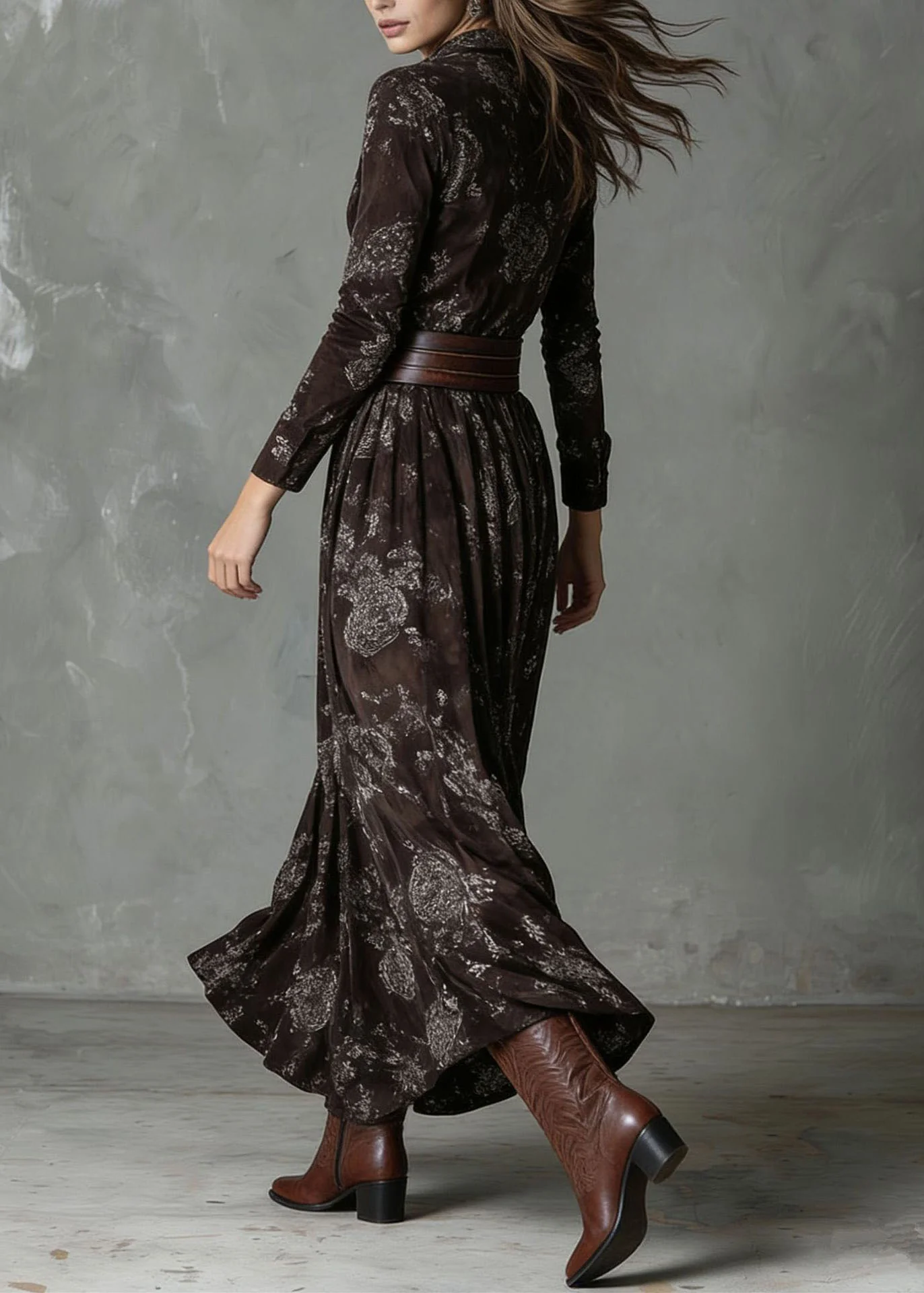 Fashion Handmade Peter Pan Collar Print Cotton Robe Dresses Fall - Image 2