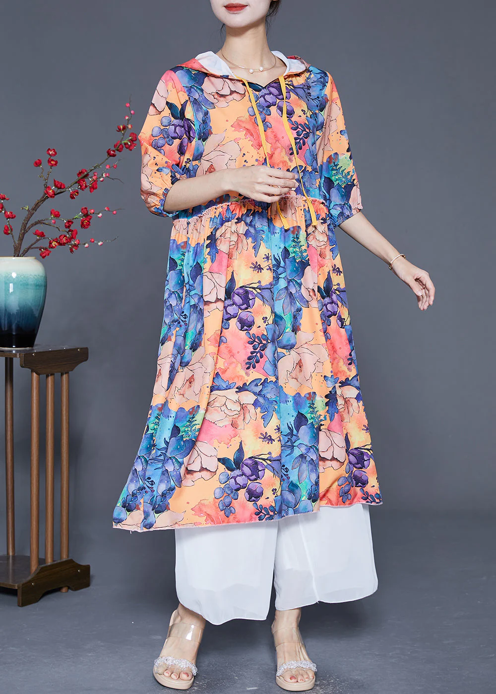 Fashion Hooded Print Chiffon Long Dresses Summer - Image 2
