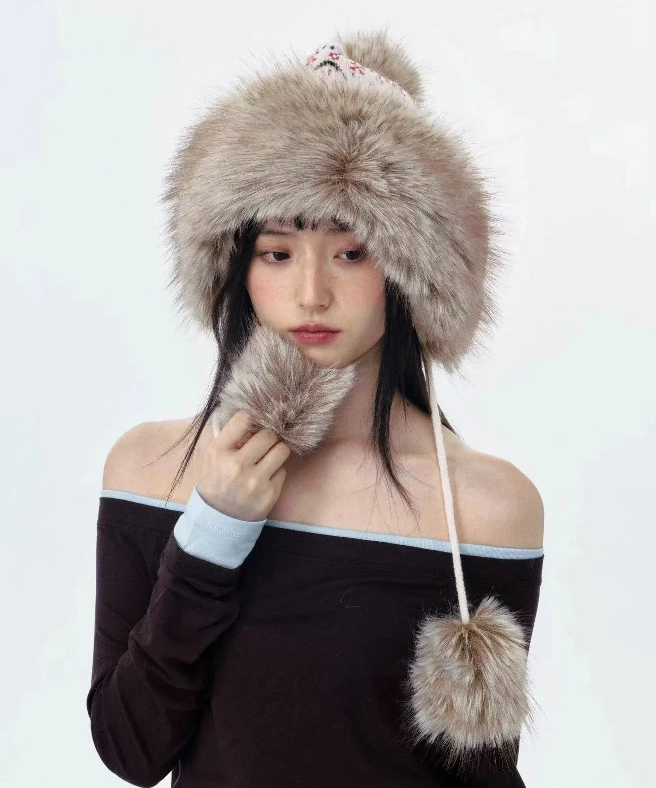 Fashion Jacquard Knitted Thick Warm Fleece Fur Boonie Hat - Image 2